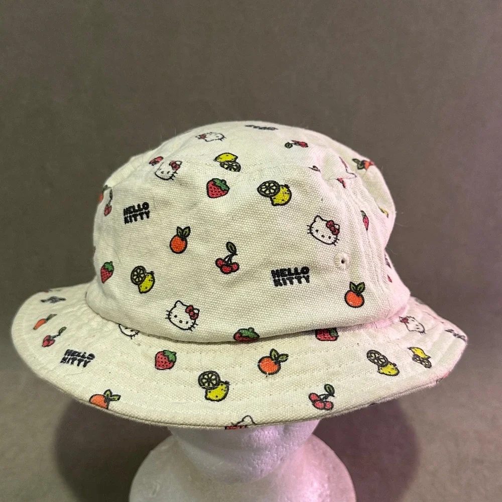 Hello Kitty S/M Embroidered Fruit Bucket Hat Cream Canvas All Over Print Hat
